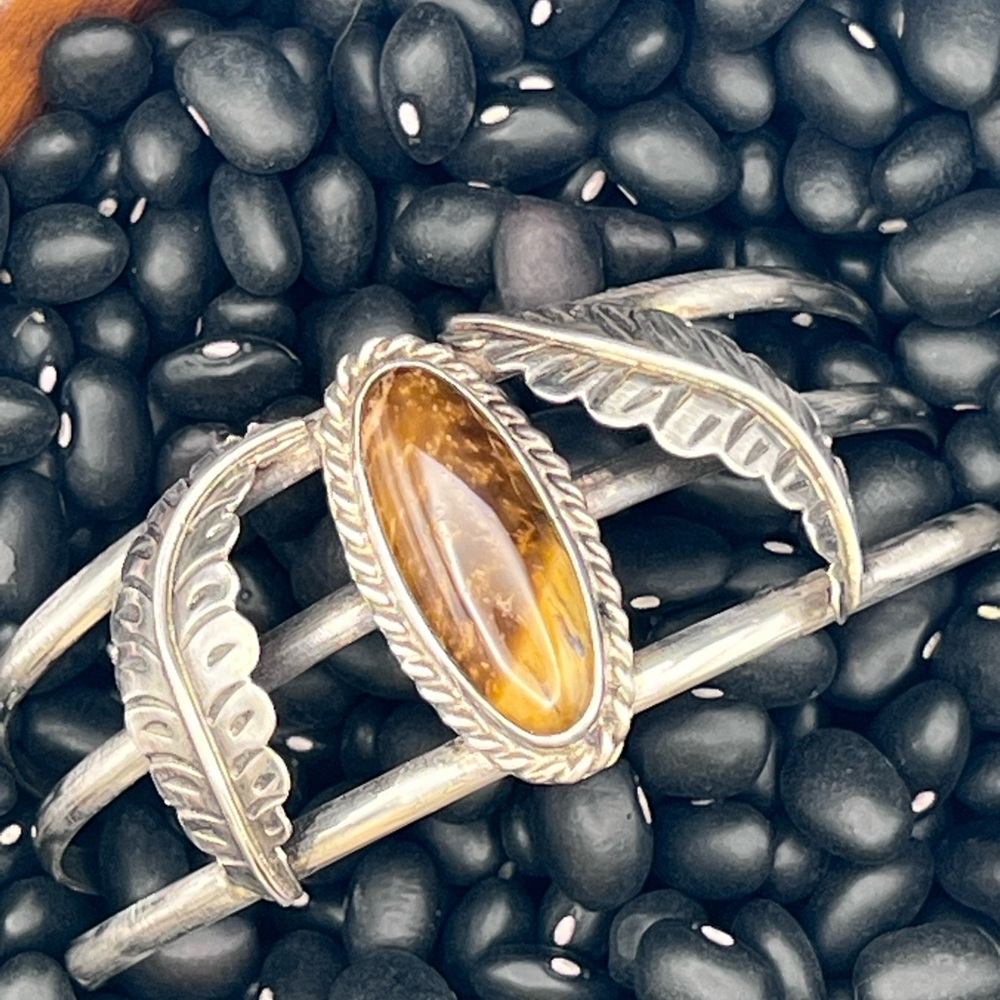 Vintage Sterling Silver Tigers Eye Southwestern Cuff - Picture 6 of 9